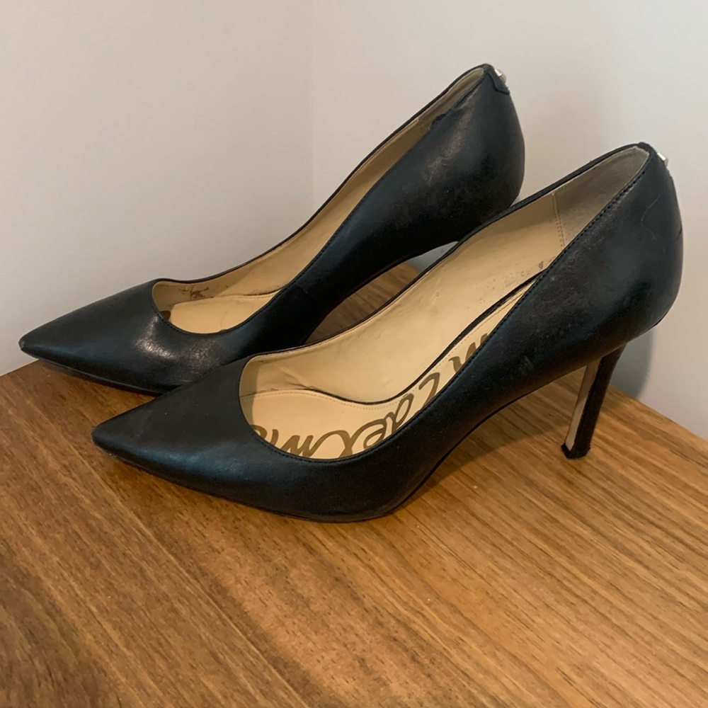 Sam Edelman Hazel Black Leather Pointed Toe Pumps, Size 10